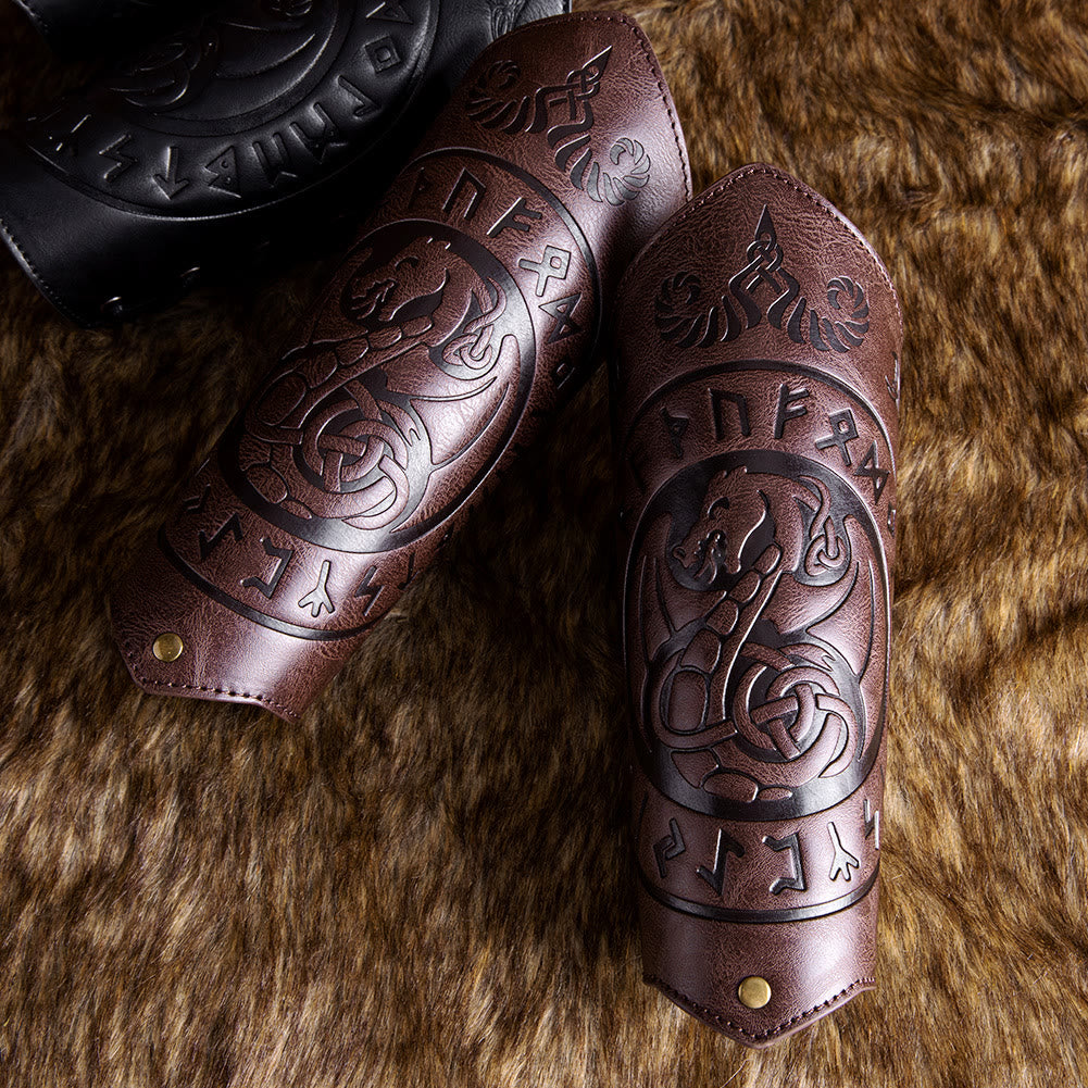 WorldNorse Dragon With Rune Eco Leather Arm Bracers