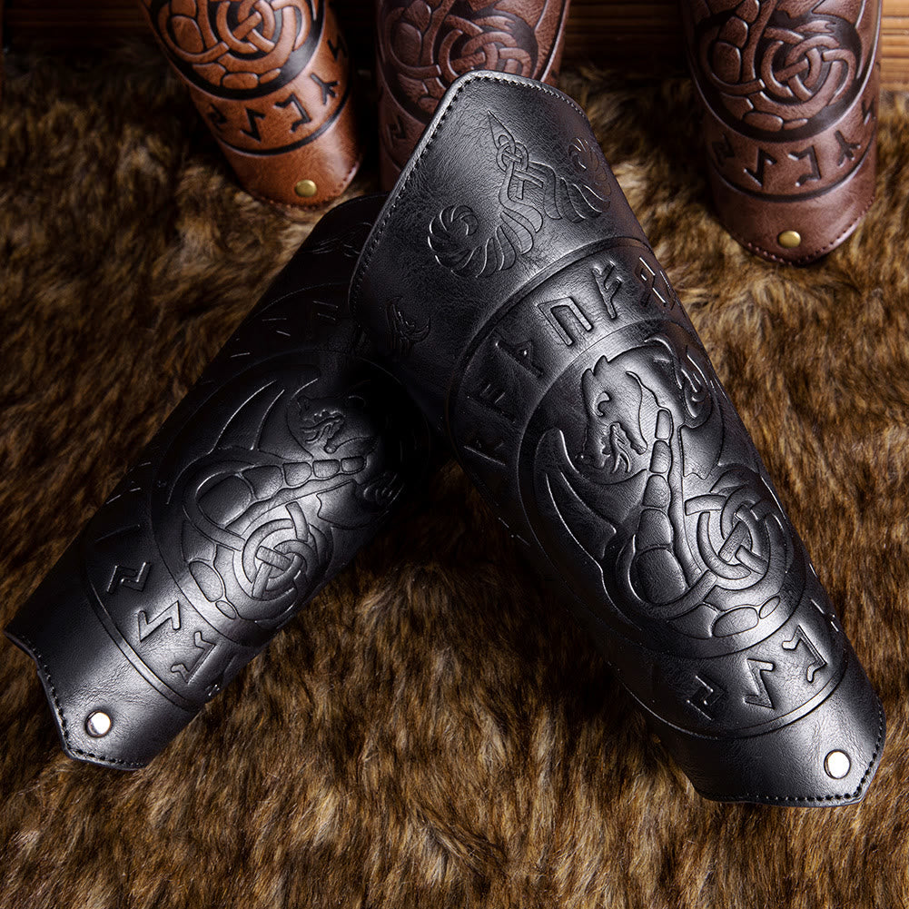 WorldNorse Dragon With Rune Eco Leather Arm Bracers