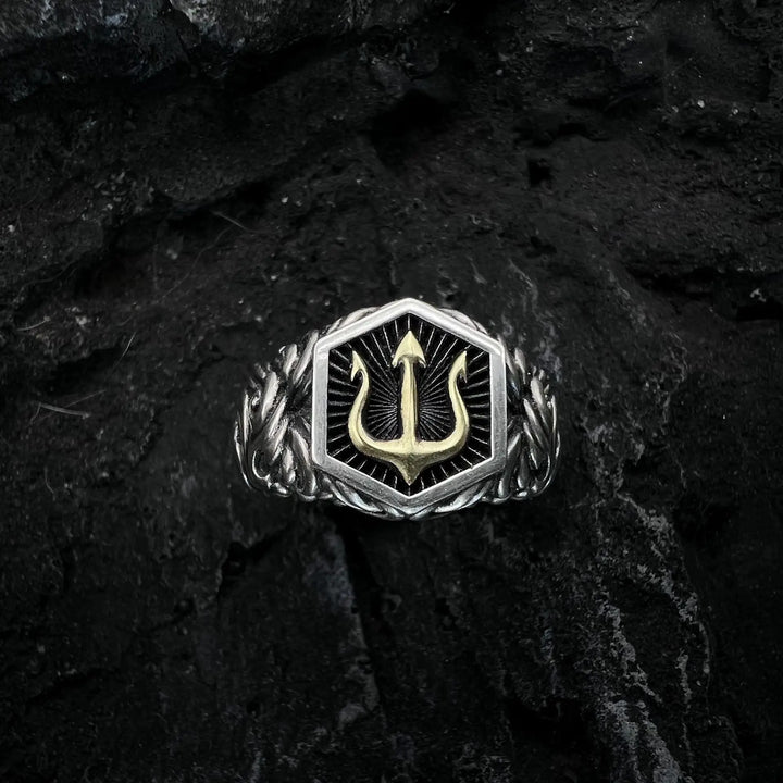 WorldNorse Poseidon Trident Battle Ring - Silver&Gold - image 0
