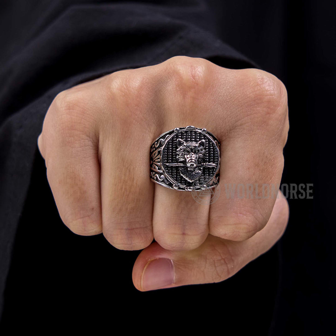 FREE Today: Wolf Head Biting Sword Ring