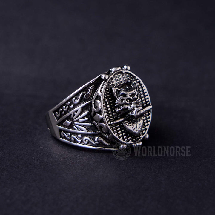 WorldNorse Wolf Head Biting Sword Ring