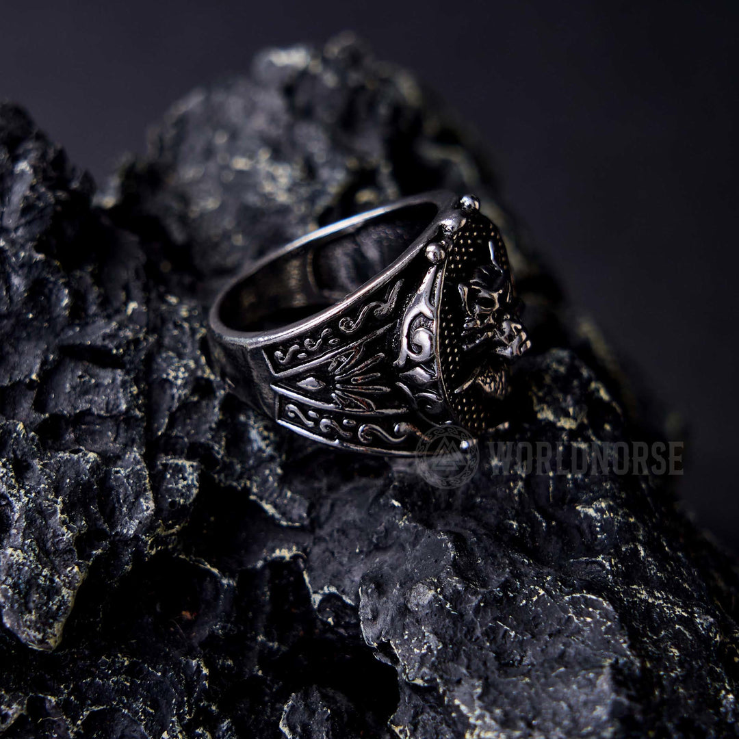 WorldNorse Wolf Head Biting Sword Ring