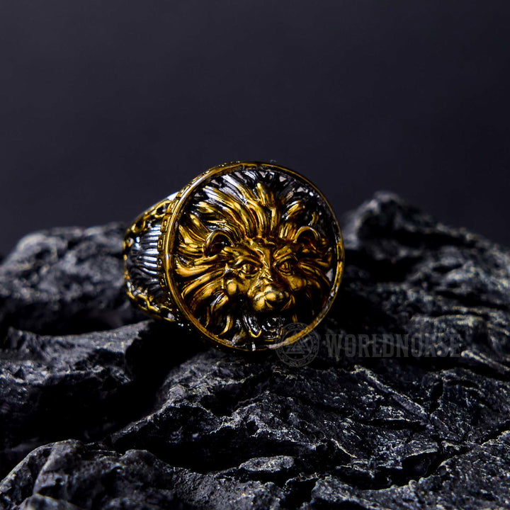 WorldNorse Gold Lion Head Dominant Ring