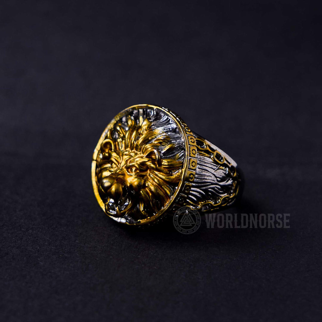 WorldNorse Gold Lion Head Dominant Ring