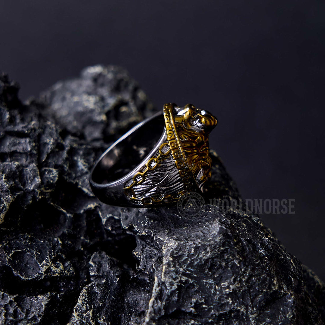 WorldNorse Gold Lion Head Dominant Ring