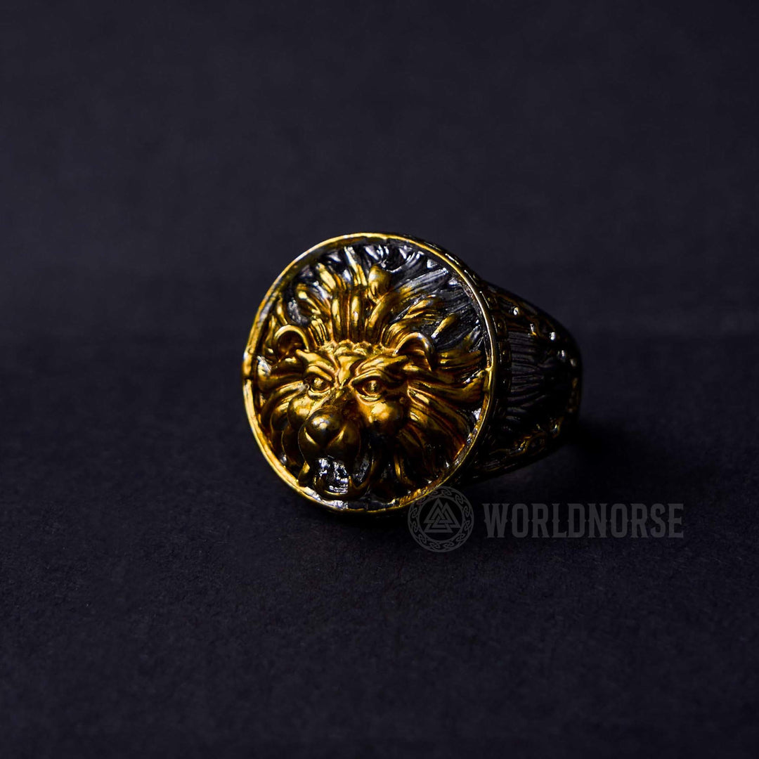 WorldNorse Gold Lion Head Dominant Ring