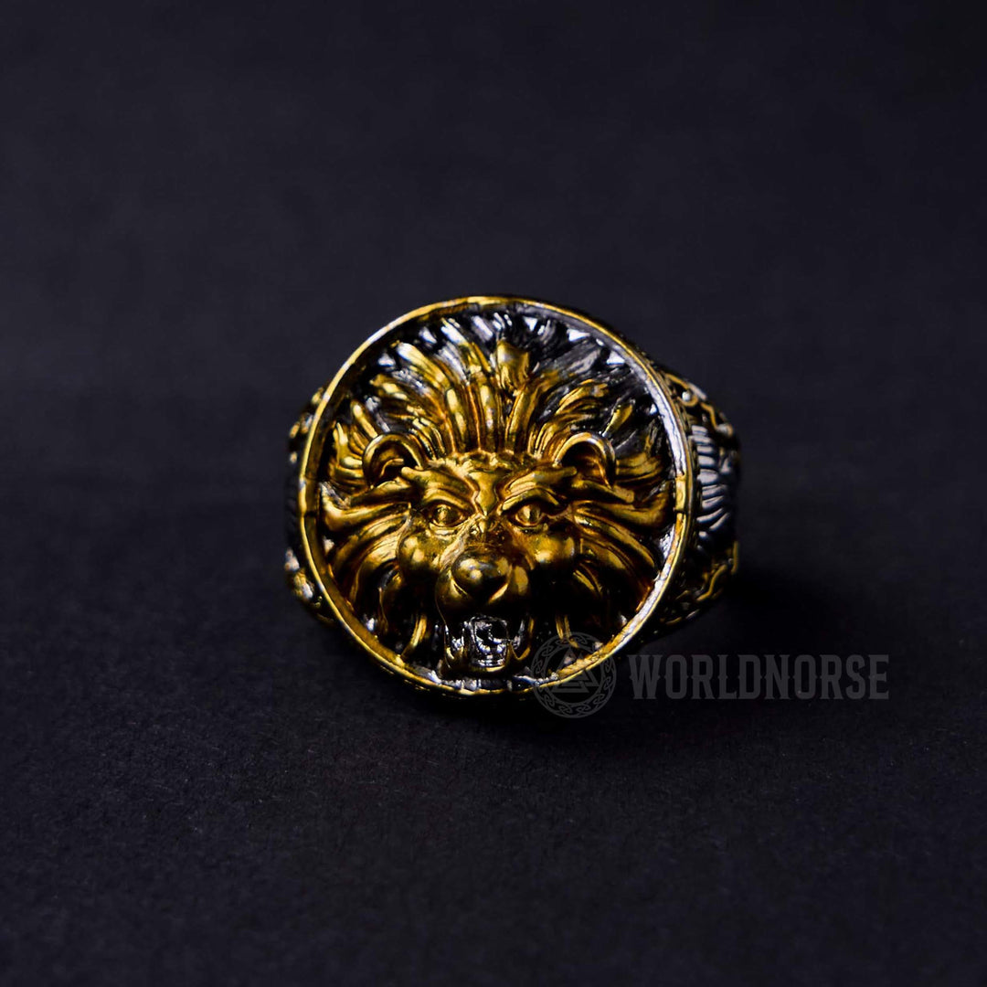 WorldNorse Gold Lion Head Dominant Ring