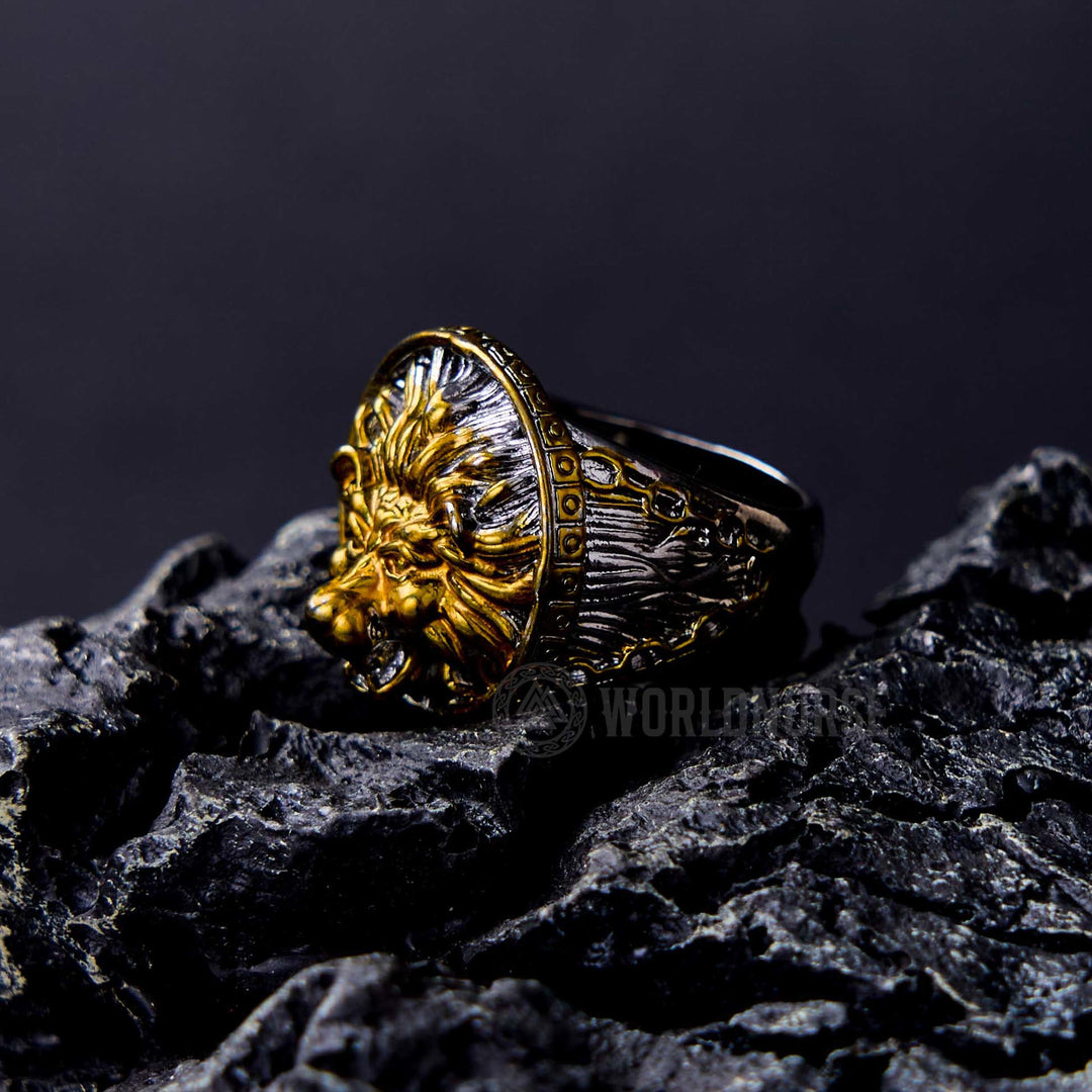 WorldNorse Gold Lion Head Dominant Ring