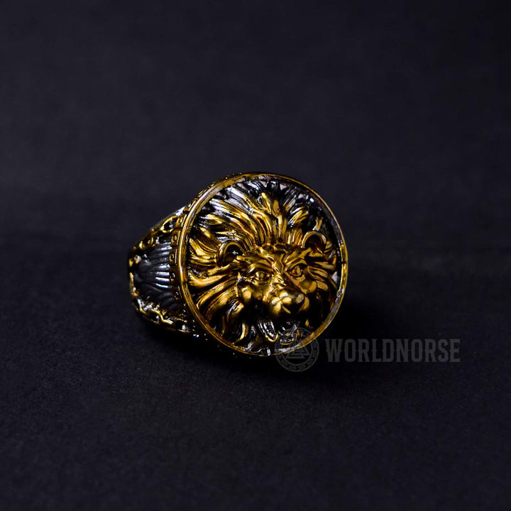 WorldNorse Gold Lion Head Dominant Ring