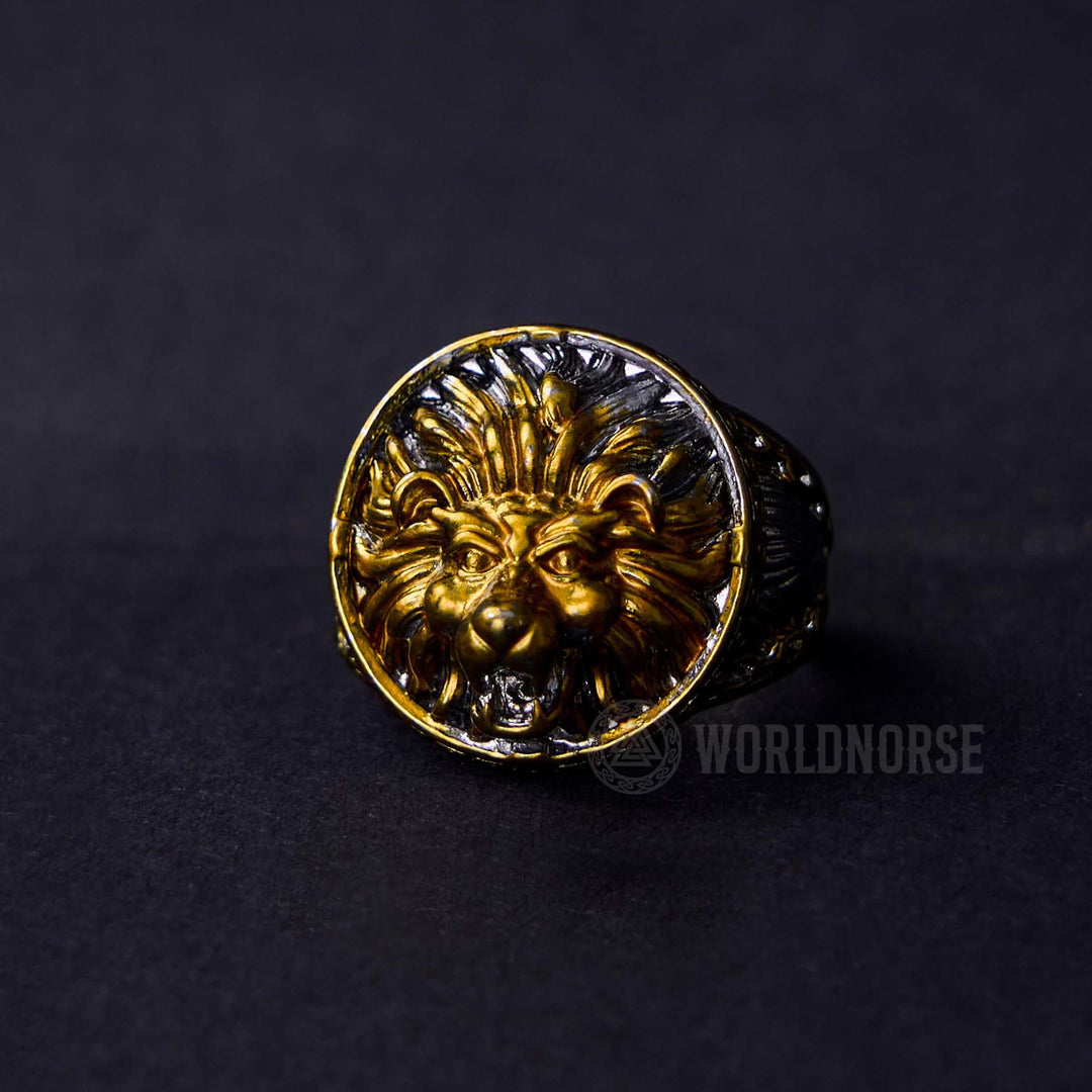 WorldNorse Gold Lion Head Dominant Ring