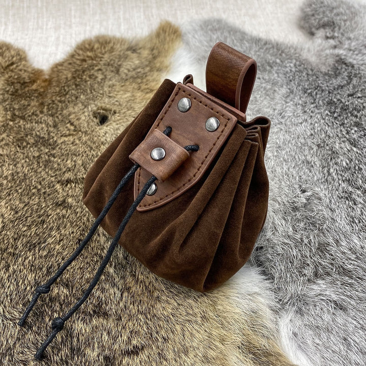 WorldNorse Drawstring Leather Belt Pouch Bag