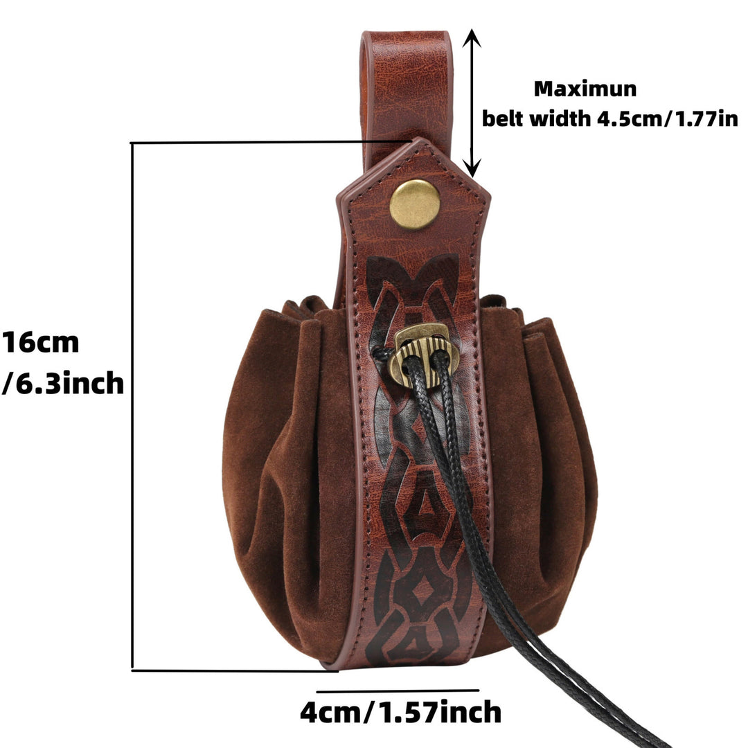 WorldNorse Drawstring Closure Leather Belt Pouch Bag