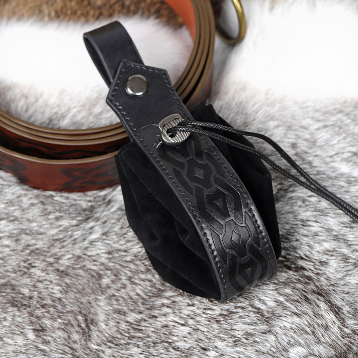 WorldNorse Drawstring Closure Leather Belt Pouch Bag