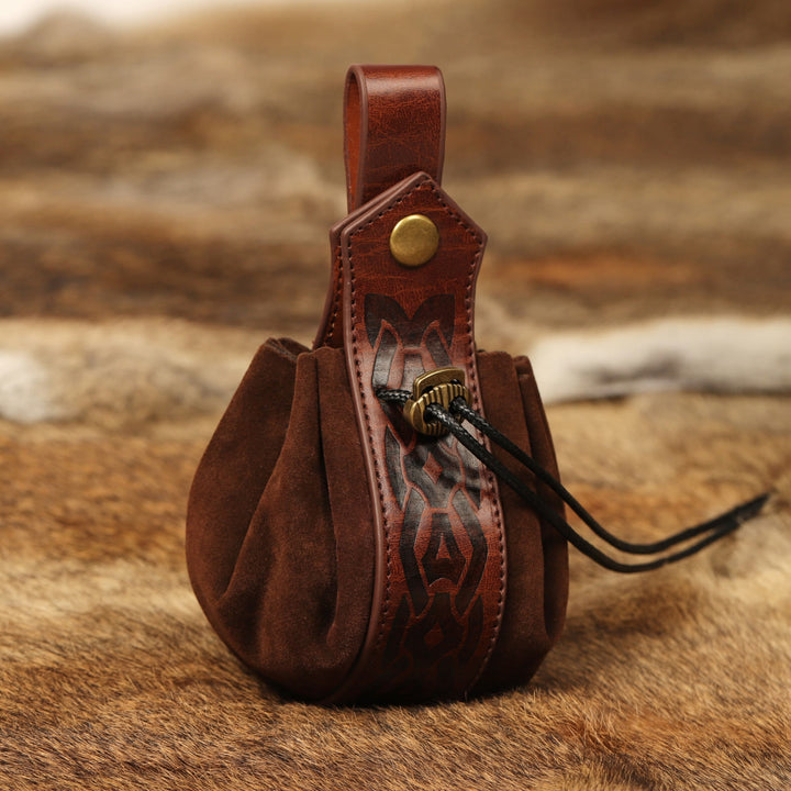 WorldNorse Drawstring Closure Leather Belt Pouch Bag