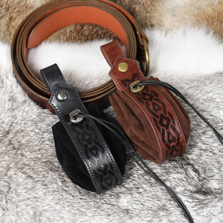 WorldNorse Drawstring Closure Leather Belt Pouch Bag