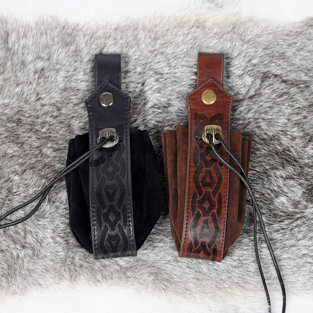 WorldNorse Drawstring Closure Leather Belt Pouch Bag