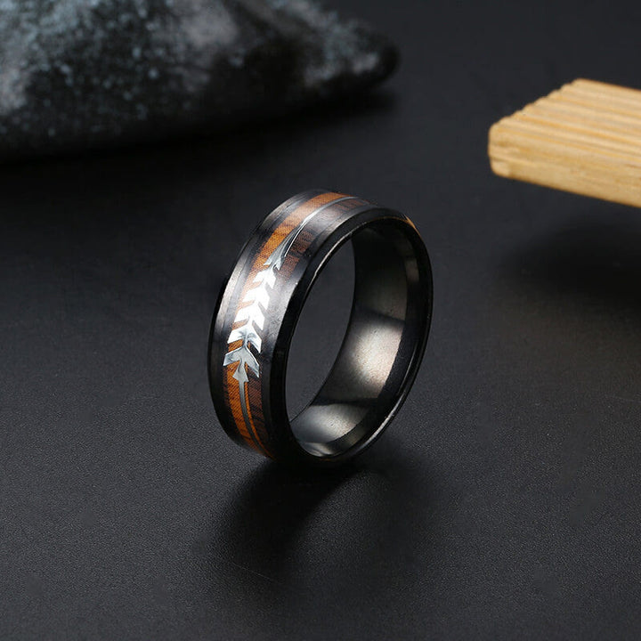 WorldNorse Arrow Wood Grain Stainless Steel Ring