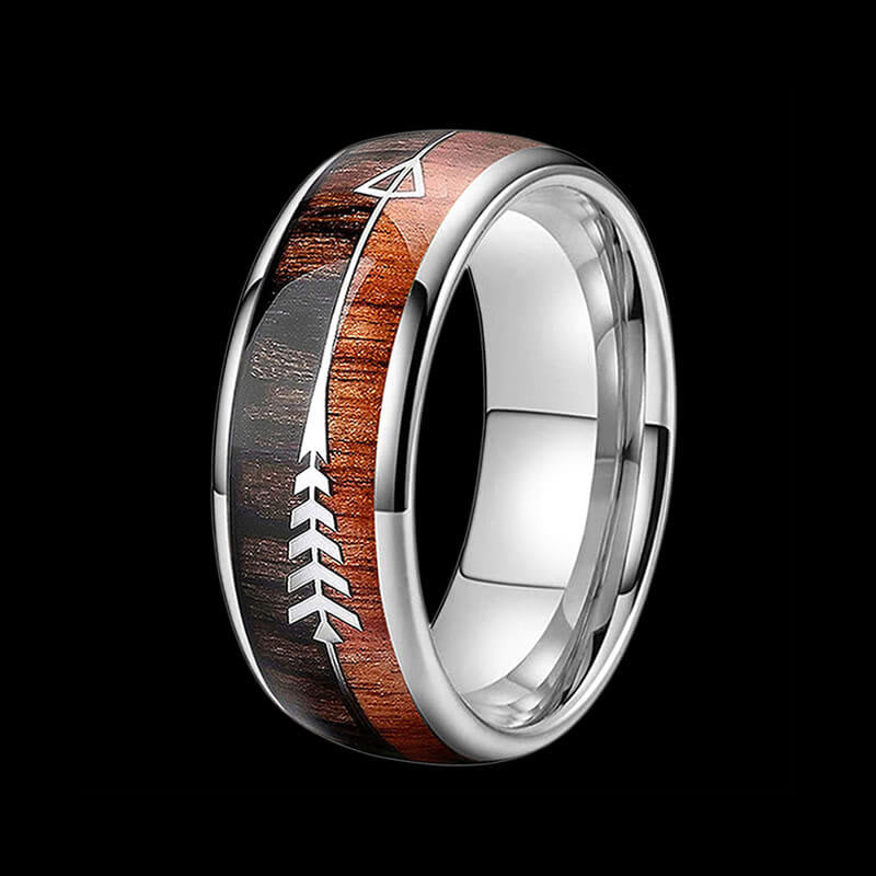 WorldNorse Arrow Wood Grain Stainless Steel Ring