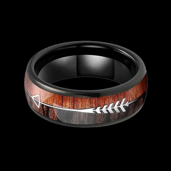 WorldNorse Arrow Wood Grain Stainless Steel Ring