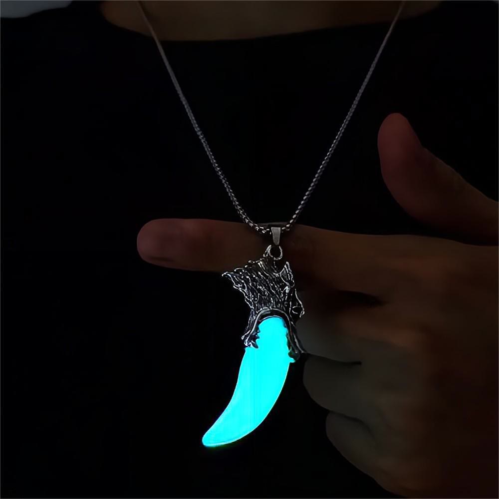 WorldNorse Glow in the Dark Wolf Teeth Necklace - Light Blue Light - image 0