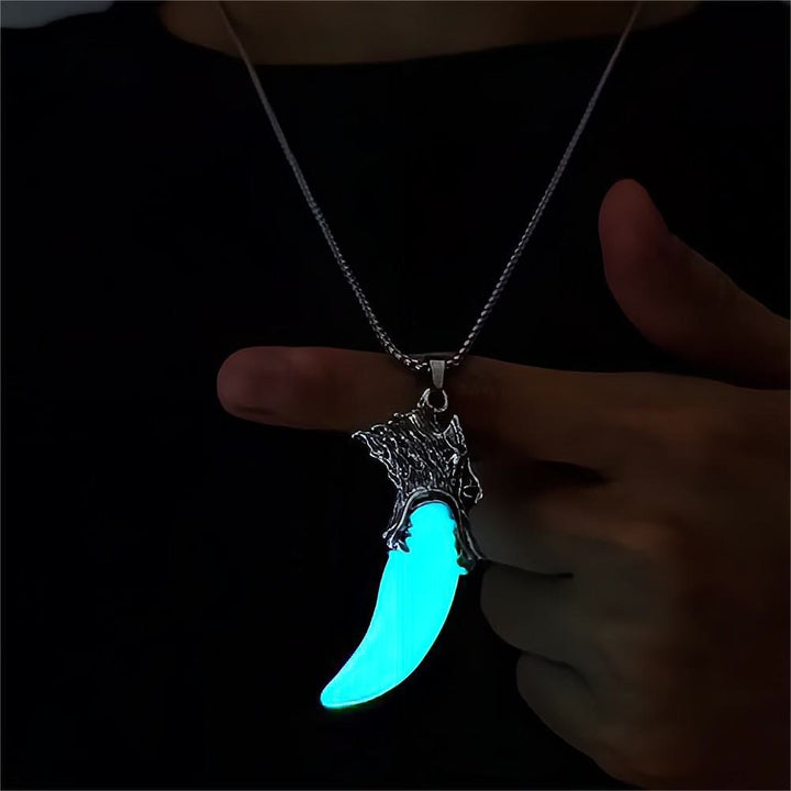 WorldNorse Glow in the Dark Wolf Teeth Necklace - Light Blue Light - image 0