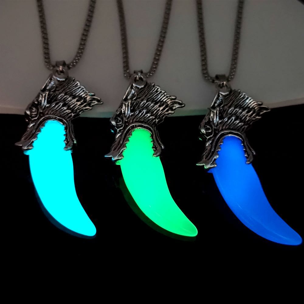 WorldNorse Glow in the Dark Wolf Teeth Necklace