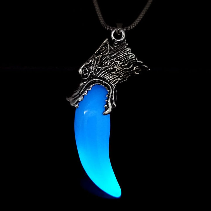 WorldNorse Glow in the Dark Wolf Teeth Necklace - Blue Light - image 5