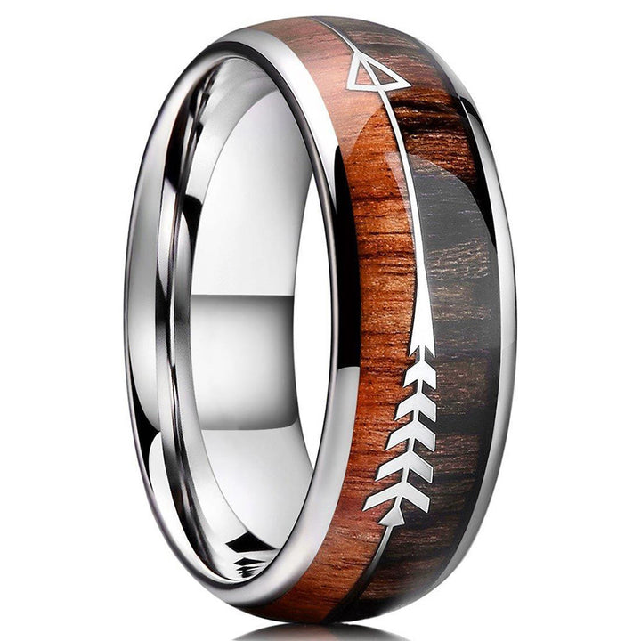 WorldNorse Arrow Wood Grain Stainless Steel Ring