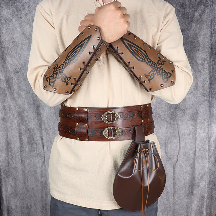 WorldNorse Leather Arm Bracers Belt Pouch Bag Set