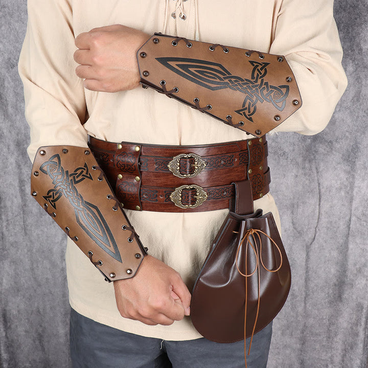 WorldNorse Leather Arm Bracers Belt Pouch Bag Set