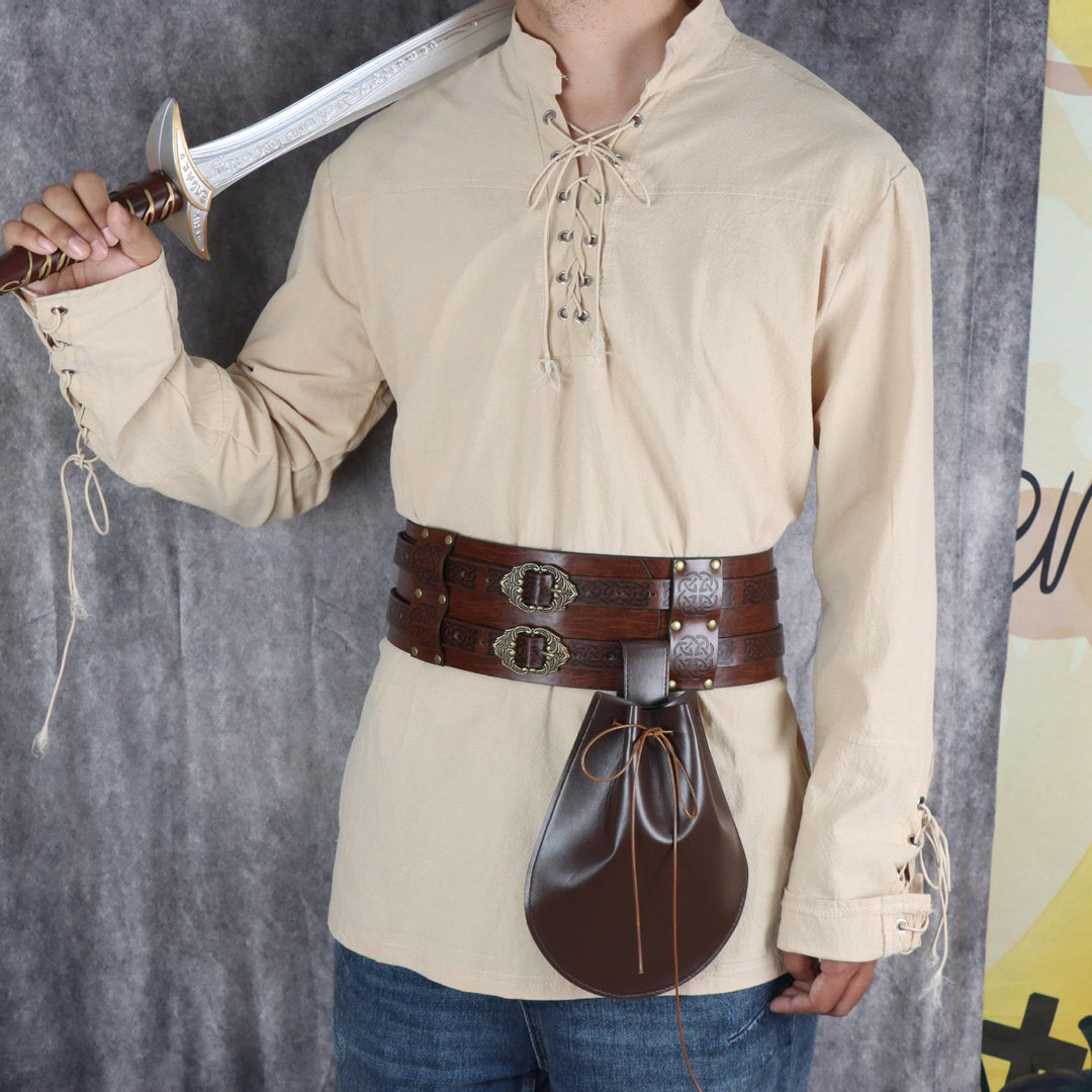WorldNorse Leather Arm Bracers Belt Pouch Bag Set