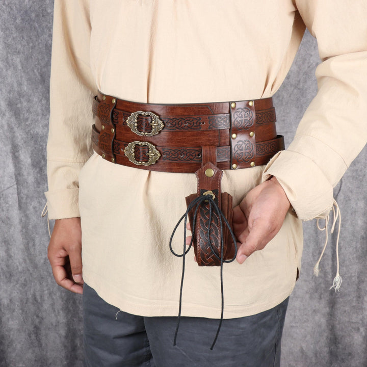 WorldNorse Leather Arm Bracers Belt Pouch Bag Set