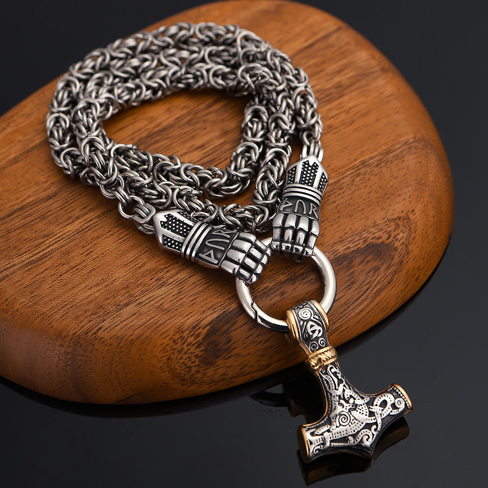 WorldNorse Viking Mjolnir Thor's Hammer Necklace - Silver&Gold - 80cm - image 8