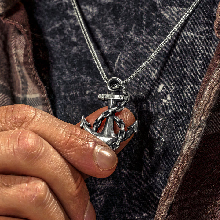 WorldNorse Anchor Oxidized Silver Necklace