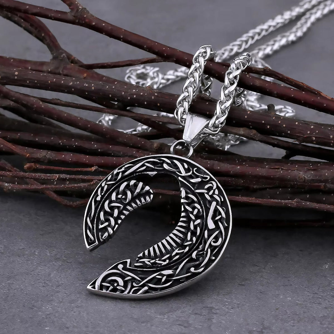 WorldNorse Odin's Raven Celtic Knot Titanium Steel Necklace