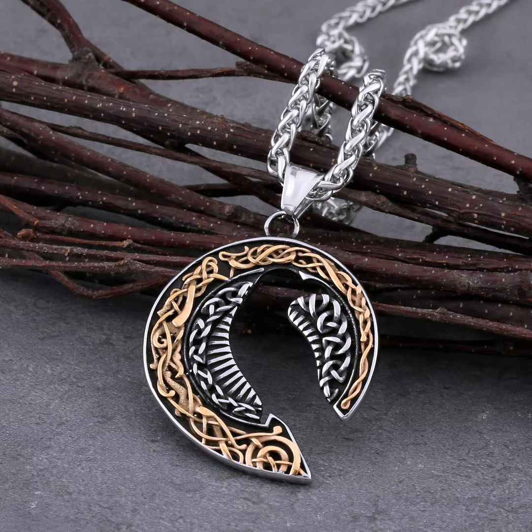 WorldNorse Odin's Raven Celtic Knot Titanium Steel Necklace