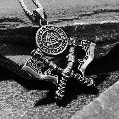 WorldNorse Crossed Viking Axe Valknut Rune Necklace - image 4