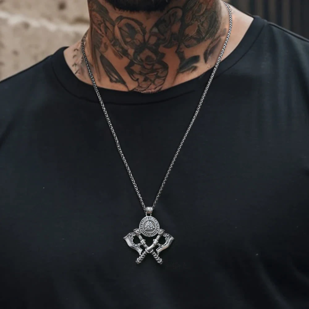 WorldNorse Crossed Viking Axe Valknut Rune Necklace - image 1