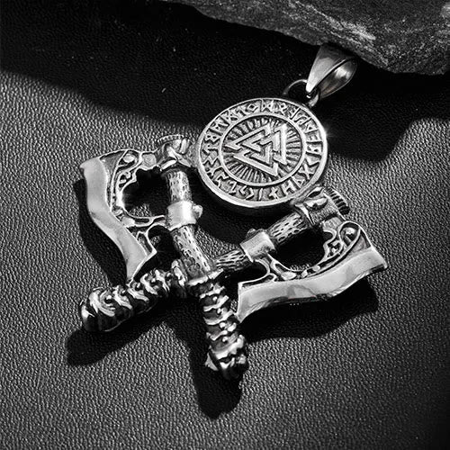 WorldNorse Crossed Viking Axe Valknut Rune Necklace - image 3