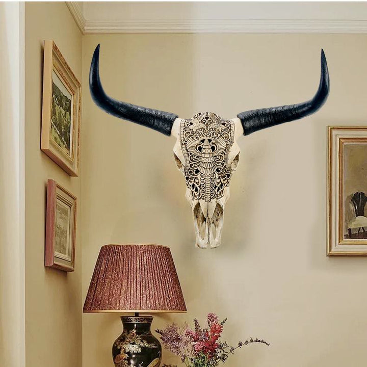 WorldNorse Hand Carved Cow Skull Wall Hang