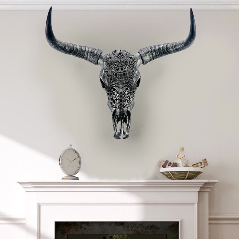 WorldNorse Hand Carved Cow Skull Wall Hang