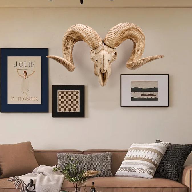 WorldNorse Curl Horn Ram Sheep Skull Decor