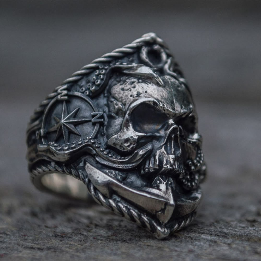 WorldNorse Octopus Skull Anchor Titanium Steel Ring