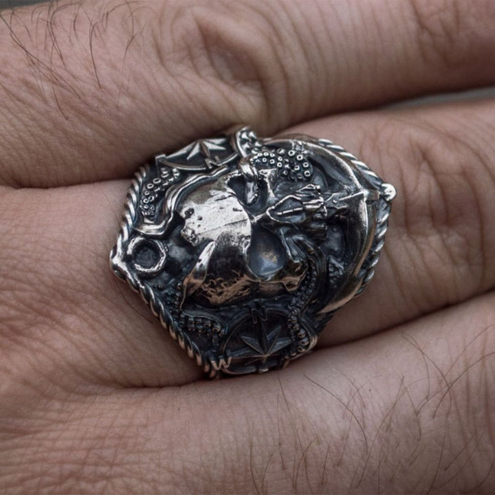 WorldNorse Octopus Skull Anchor Titanium Steel Ring