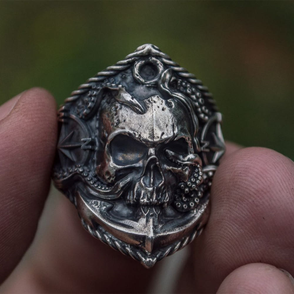 WorldNorse Octopus Skull Anchor Titanium Steel Ring