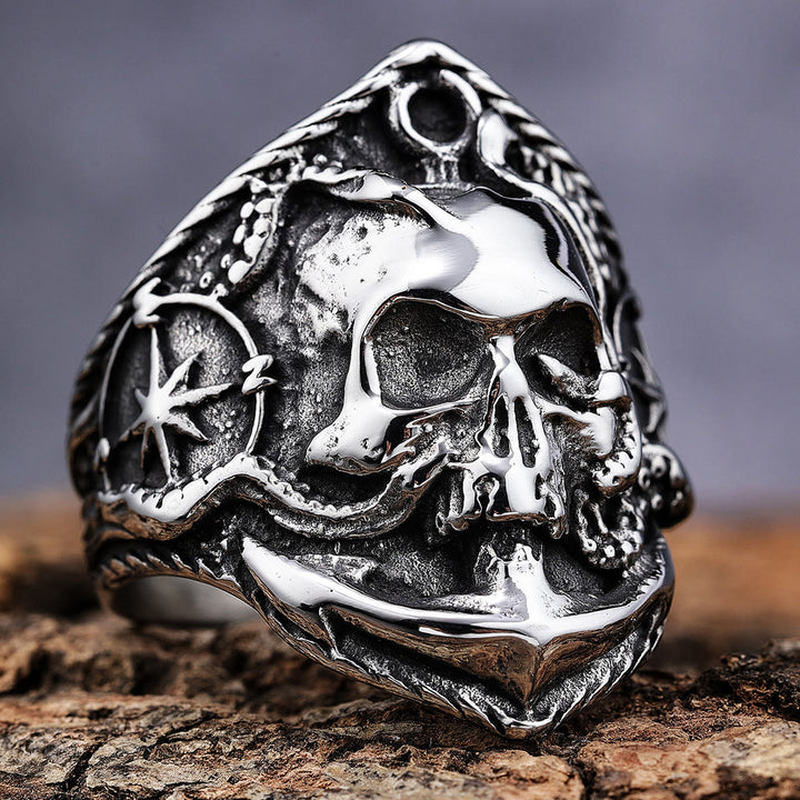 WorldNorse Octopus Skull Anchor Titanium Steel Ring