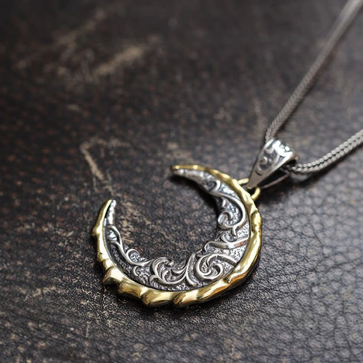 WorldNorse Wave Pattern Crescent Necklace