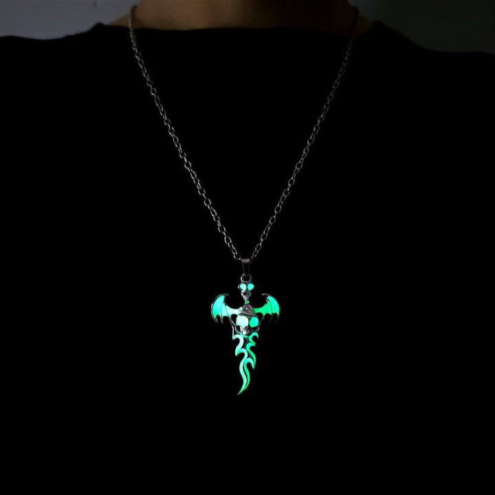 WorldNorse Skull Head Wings Glow Necklace