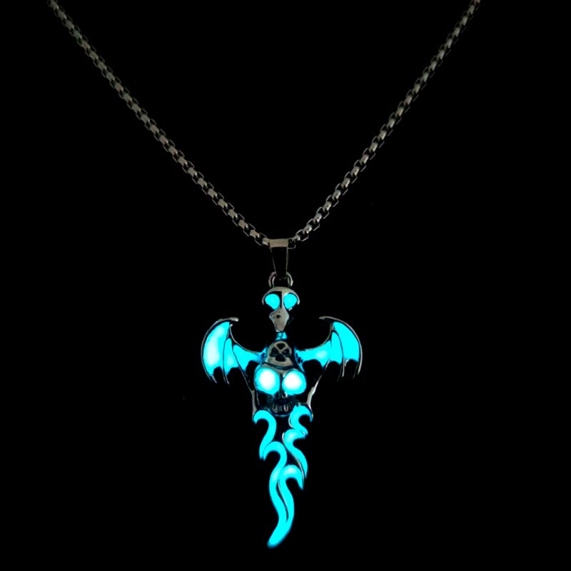 WorldNorse Skull Head Wings Glow Necklace