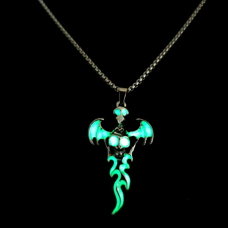 WorldNorse Skull Head Wings Glow Necklace